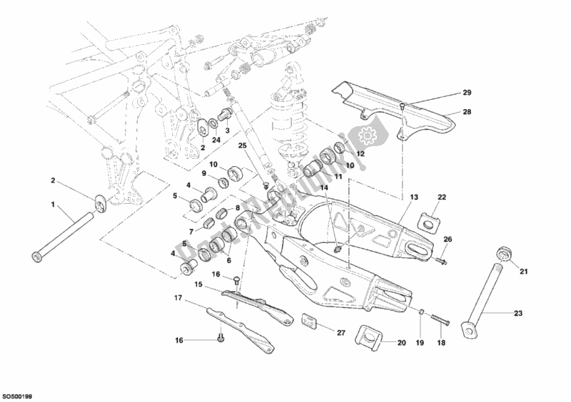 All parts for the Swing Arm of the Ducati Superbike 749 S USA 2006
